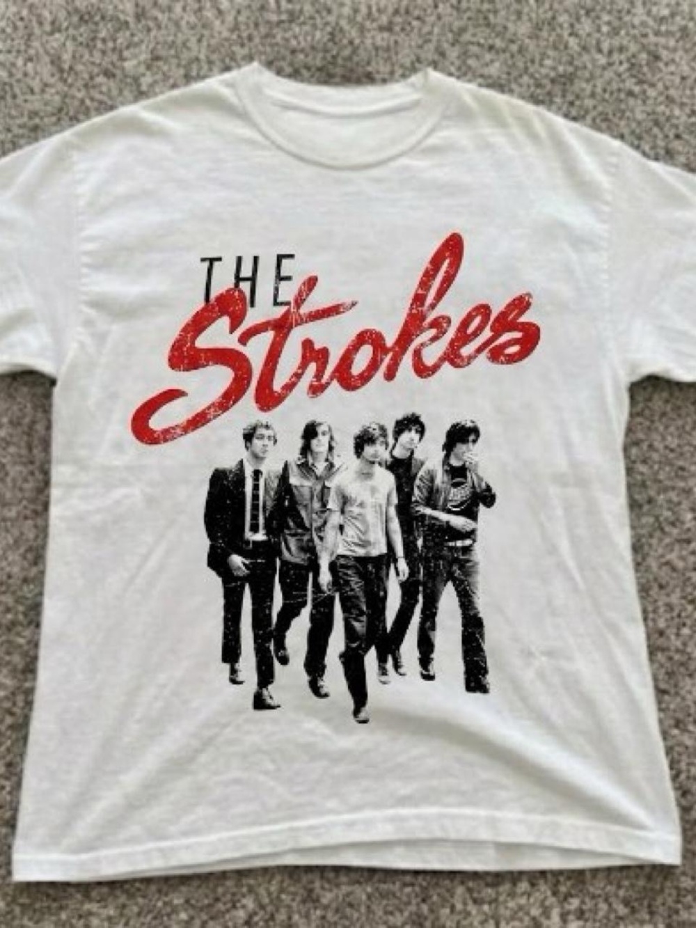Gildan White Tee with Red "The Strokes" Logo